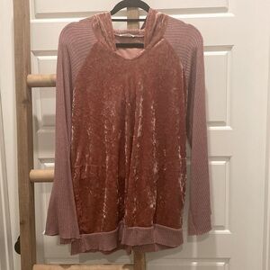 Crushed velvet cable knit hoodie